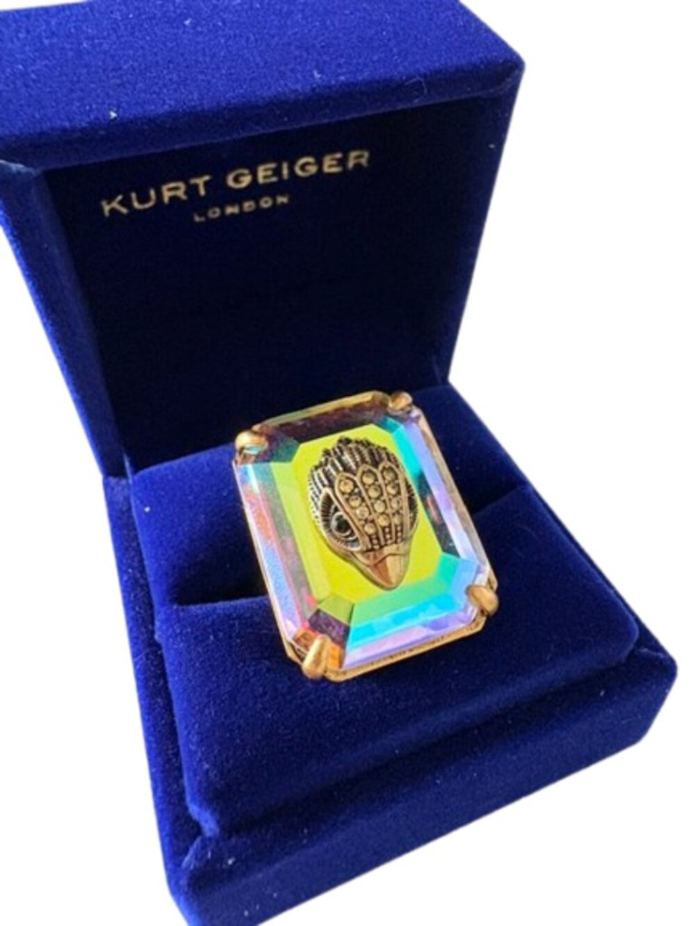 Kurt Geiger Emerald Cut Crystal Cocktail Ring (9) NIB